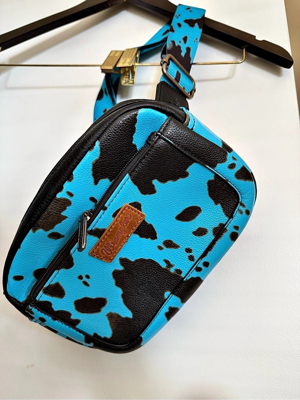 NWOT Wrangler Cow Print Belt-Bag Crossbody Blue & Black